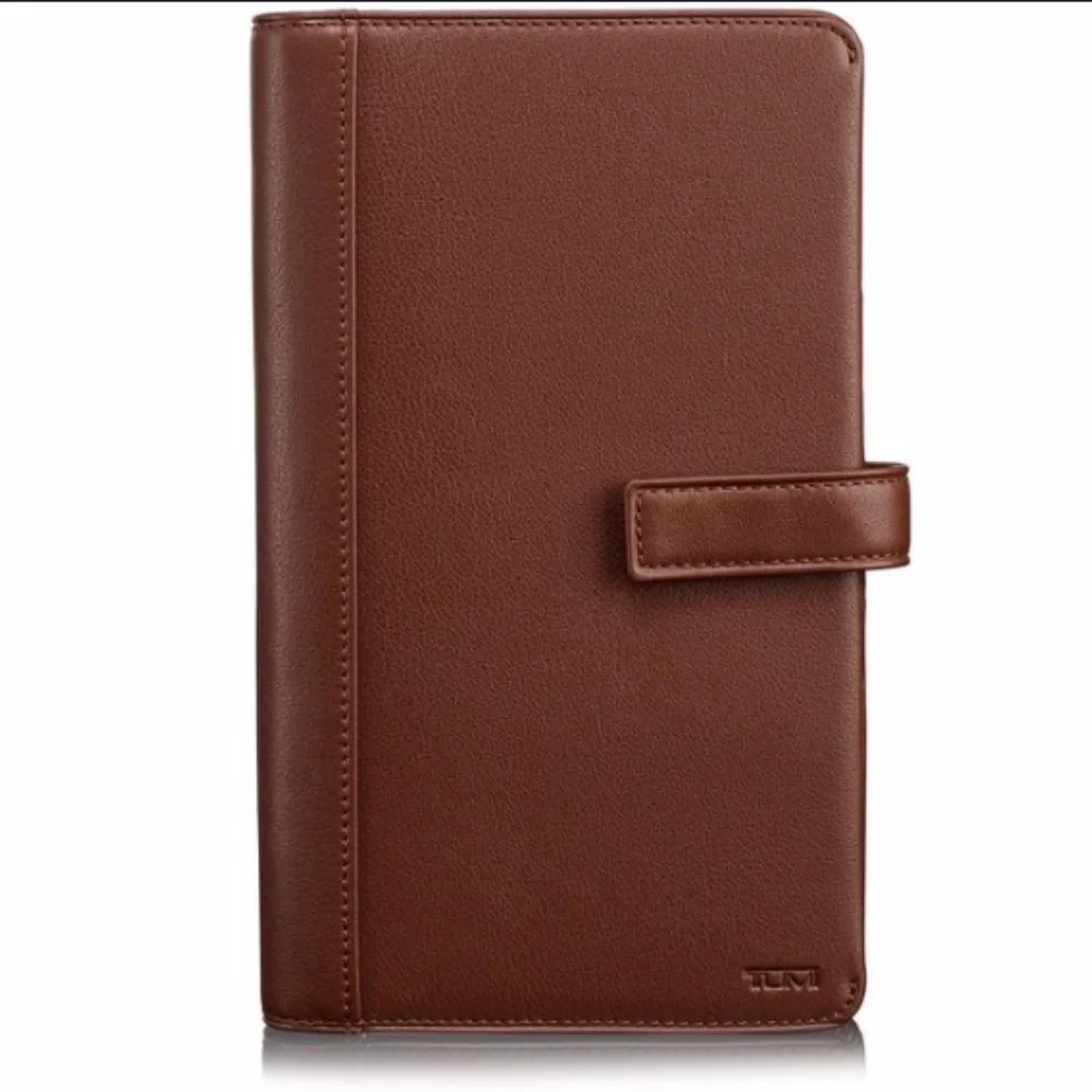 NIB $195 Tumi Leather ID Lock Travel Organizer in Brown Textured Leather!